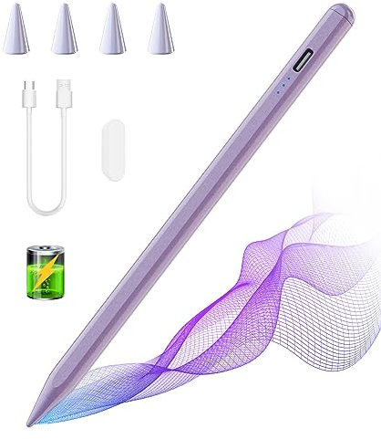 Lápiz para iPad 11 A16/10/9/8/7/6th Gen 2018-2025, Rechazo de Palma, Detección de Inclinación, Magnética Stylus Pen, Lápiz Tactil para iPad Pro 13/12.9/11’’, iPad Air 13/11/5/4/3rd, Mini 6/5 (Morado)