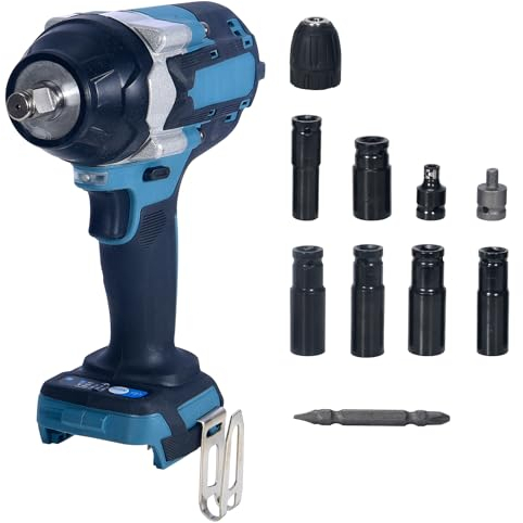 Umelee Impact Wrench 1000N.m, 1/2 Cordless Brushless Impact Driver with 6 Sockets, Impact Gun Compatible with Makita 18V Li-ion Battery, Variable Speed, LED Light, for Auto Home Repair (NO Battery)