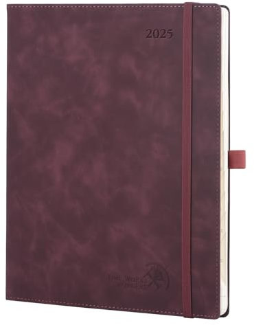 POPRUN Kalender 2025 Buchkalender Softcover mit PU-Leder, ca. A4 (26,5 x 21,5 cm) - Terminplaner, Wochenplaner Notizbuch (Jan.2025-Dez.2025) mit 100 GSM Papier - EU-25-C6NLK7-CRT-NEW