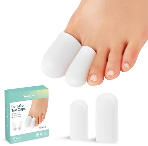 Gel Toe Cap and Protector - Silicone Toe Covers - Coussinets d'orteil pour soulager la douleur, les ongles manquants ou incarnés, les cors, les ampoules(4 Large + 8 Medium, White)