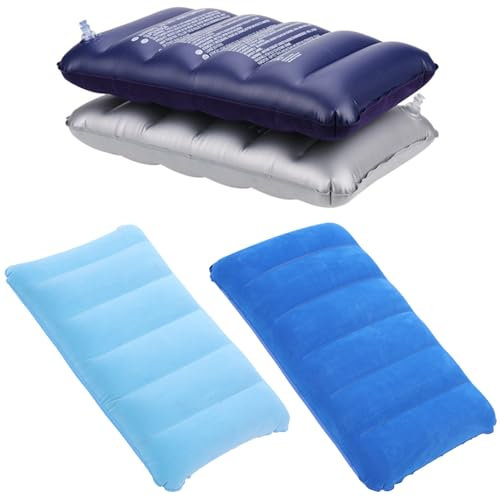 Baieye Lot de 4 Oreiller Gonflable Floqué,Coussin Gonflable 30x47cm,Coussin de Plage Ultra Légers Résistants à l'eau,Oreiller Camping Portatif,Extérieur,Bureau,Longs Trajets