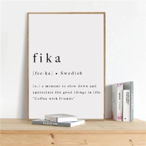 GOSRD Leinwandgemälde, schwedisches Zitat „Fika“, Kunstposter, Drucke, inspirierendes Schweden, skandinavische Wandkunst, Raumdekoration, 60 x 80 cm, rahmenlos