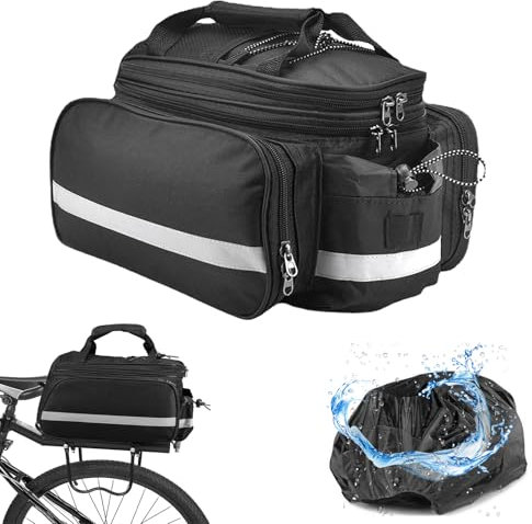 Fhioevt Fahrradtaschen Gepäckträger 3 in 1 Fahrrad Gepäckträgertasche Wasserdicht Fahrradtasche für Gepäckträge mit Regenschutz 25L Transporttasche mit Schultergurt und Tragegriff (Schwarz)