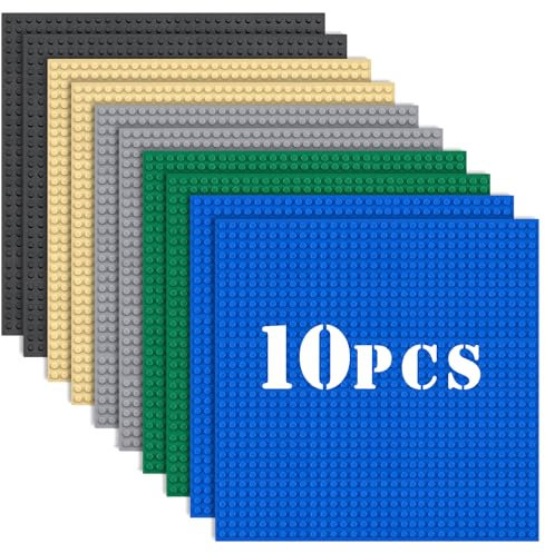 Yozexin 10 Pack Classic Baseplates Building Plates, 10x10 Large Building Board Base Plates, 100% Compatible with All Major Brands, Build and Display Board Set, for Builders Age 3+ (Multicolored)