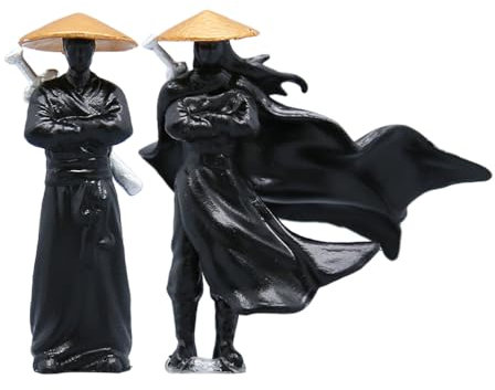 Abaodam 2st Ritterlicher Schmuck Japanische Zen-gartendekoration Mini-fischerfiguren Japanische -Statue Japanische Gartendeko Mikrofiguren Alte Chinesische Figuren Black Plastik