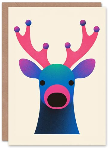 Wee Blue Coo Colourful Reindeer Bauble on Antlers Fun Xmas For Child Kids Christmas Card