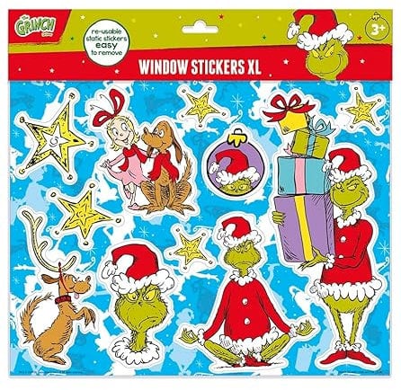 Grinch Fenster-Sticker XL | Wiederverwendbare Weihnachtssticker für Fenster & Spiegel | Deko-Set für Kinder ab 3 Jahren