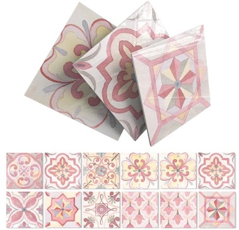 Alwayspon 12 Sheet 6x6inch Pink 3D Foaming Board Vinyl Wall Tile Sticker Transfers, Peel and Stick Self-Adhesive Waterproof Blacksplash Stick on Tile Decals for Kitchen Bathroom Wall