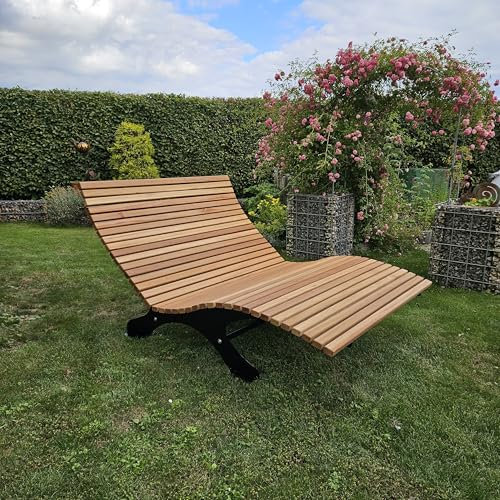 Ergonomische verstellbare Doppelliege für den Garten, Holz, Premium mit 5 Liegepositionen, Traumliege, Wellenliege, Wave-Liege, Gartenliege, Sonnenliege, (Douglasie, Breite 120cm)