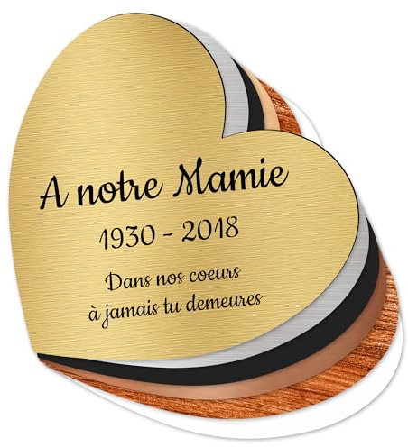 Plaque gravée funéraire, plaque personnalisée Coeur - Plaque commémorative, Plaque Columbarium - Texte personnalisé 1 à 3 lignes, Or Brossé (Petit (10x10 cm))
