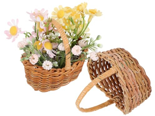 CLISPEED Miniatur Körbchen Geflochtener Kleiner Korb Mit Griffen 2 StüCk Mini Handgewebte AufbewahrungsköRbe FüR Blumen SüßIgkeiten Und Dekoration Bei Hochzeit Garten Und Zuhause 2.75X2.75X2.09In