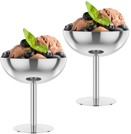 SUPPUIMNT 2 Stück Eiscreme Schalen, 200ml Mini Edelstahl Dessertschale, Wiederverwendbare Eisbecher Eiscremebecher Dessertschale Champagnerkelch Cocktail Gläser für Obst Salat Joghurt Fruchtpudding