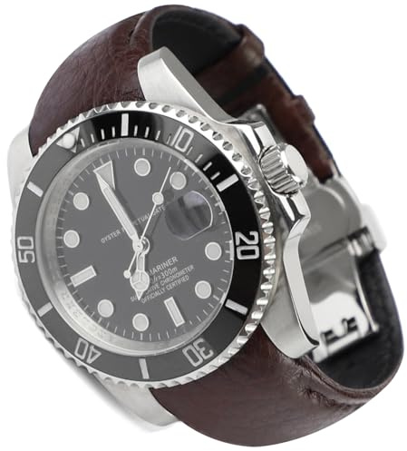 Sight Focus 20mm Leder Uhrenarmband mit gebogenem Ende für Rolex Submariner 40mm Daytona, GM-Master 40mm, Yacht-Master, Explorer I, Rolex Ersatzarmband für Damen und Herren