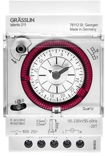 Grässlin 02.28.1001.1 talento 211 SK Schaltuhr analog DIN-Schiene 3 TE IP20 | Hutschienenmontage, mechanisch, 1 Kanal, Tagesprogramm, Schraubklemme, Quarzantrieb, 3 Tage Gangreserve, 110–230 V, 15 Min.