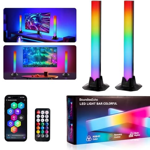 BoundlesEcho Smart RGBIC LED Light Bar, TV Ambient Background Lighting with App Control & Music Sync, Color-Changing Gaming Lamp for Desk, PC Monitor, Bedroom, and Home Décor