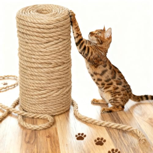 100M Sisalseil für Kratzbaum, Natur Sisal Seil für Katzen 6MM Katzenkratzbaum Spezial Ersatzseil DIY Bastelmaterial Hausgarten Dekoration Hanfseil
