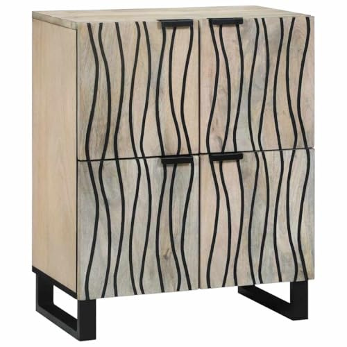 Owoxanthellate Kleine Kommode Sideboard Wohnzimmer aus massivem Mangoholz Weiß 60x33x75 cm mit 4 Türen Vintage Look Modern Robust für Wohn ESS & Schlafzimmer Flur Büro
