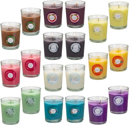 LIVEN Scented Candles, Jasmine, Rose, Vanilla, Bergamot, fig, Lavender, Lemon, Spring,Strawberry, Rosemary, Aromatherapy Candles,Soy Wax Glass Jar Candle - 20 Pack