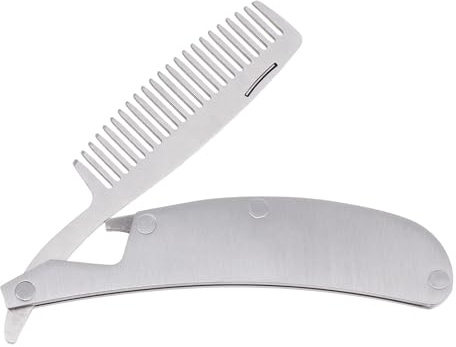 Klappkamm für Herren, Kleiner Haarkamm aus Edelstahl, Silber | Faltbar, Tragbar, zum Stylen Verschiedener Frisuren, Handlich für Bartpflege und Unterwegs