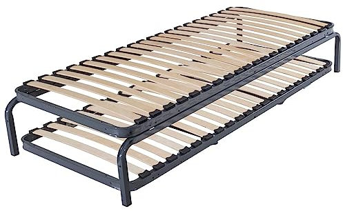 Ensemble lit gigogne métal 90x190-20 Lattes Bois - Gain de Place - Made in France