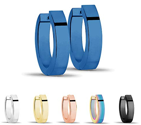 Treuheld® | Schmale Creolen/Ohrringe aus medizinischem Edelstahl | 3mm x 13mm | Blau | Klappcreolen für Damen und Herren | Set/Paar