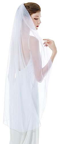 BEAUTELICATE Schleier Brautschleier Braut Hochzeit Softtüll Weiß Ivory Lang Kurz Ellbogenlang Mit Metall Kamm 1 Schicht V89- Knie länge:127cm, Weiß