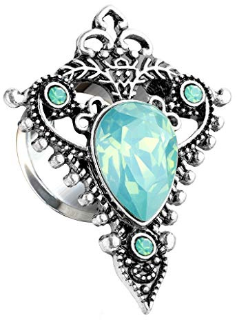 beyoutifulthings Ohr-Plug Filigranes Tribal-Schild Jade-Grüner Stein Silber Ohr-Piercing Ohr-Schmuck Tunnel Double Flared Sattel-Verschluss 6-16mm