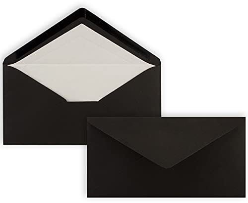 25 x DIN Lang Briefumschläge - Schwarz mit weißem Seidenfutter - 11x22 cm - 100 g/m² - ideal für Einladungen, Weihnachtskarten, Glückwunschkarten aus der Serie Farbenfroh