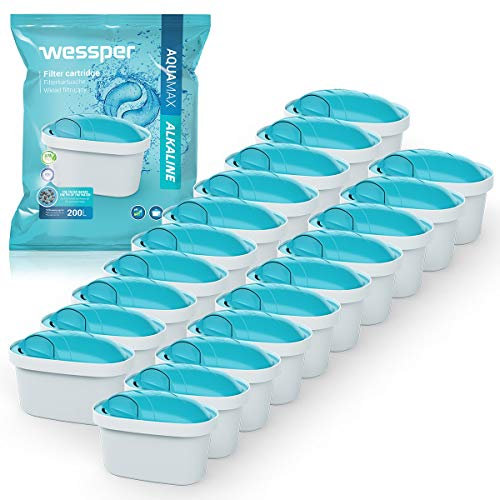Wessper AQUAMAX Alkaline Water Filter Cartridges - Fits Dafi Unimax Aquaphor A5 Brita Maxtra+ Philips AWP212/10 - Pack of 20