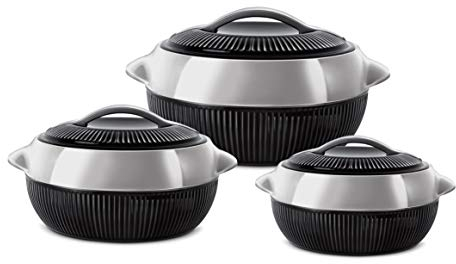 SQ Professional Fiesta Insulated Casserole Set 3pc 1-1.5-2.5L (Black-Silver)