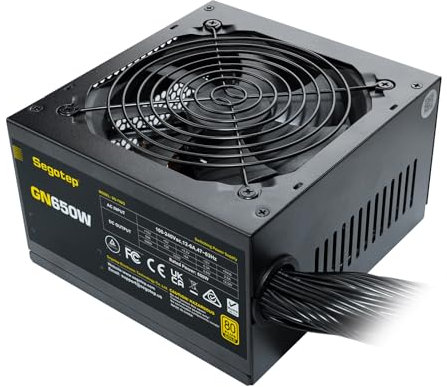 Segotep Fuente de alimentación ATX no Modular con certificación Gold de 650 W 80 Plus con Conectores de 6+2 Pines, protección PFC y cumplimiento RoHS, PSU para Juegos de Ventilador silencioso de 120
