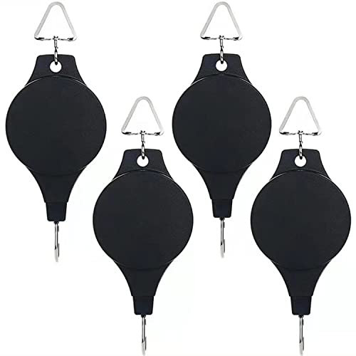 WY-BSO 4pcs Plant Pulley Adjustable Hanging Planters Flower Basket Hook Hanger for Garden Baskets Pots Birds Feeder in Different Height Lower and Raise Indoor Outdoor Decoration Black One
