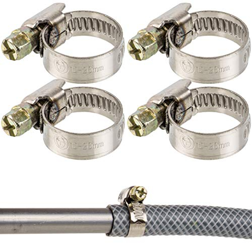 Schlauchschellen mit Schneckenantrieb, 4 Stück, Spannbereich Ø 12-20 mm, für 5/8 Schläuche, W2 Edelstahl, Kreuzschlitz SW7, 9 mm Bandbreite, Fixierung von Waschmaschine, Spülmaschine Anschluss