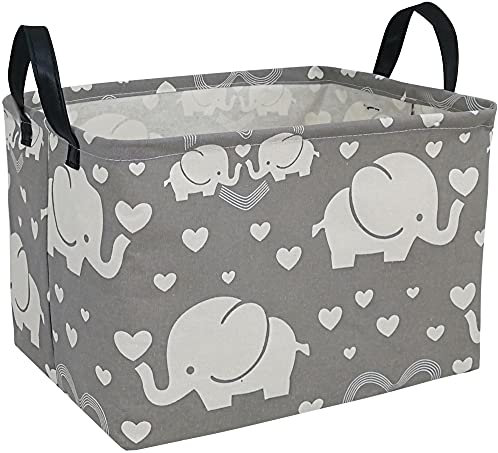 DUYIY Aufbewahrungskorb aus Segeltuch mit Griff, große Organisationskästen für Schmutzwäschekorb, Baby-Spielzeug, Kinderzimmer, Kinderkleidung, Geschenkkorb (Elefant)