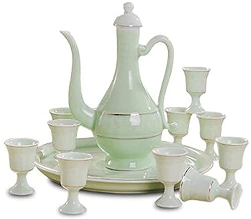 JIAChaoYi Chinesisches antikes Keramik Weinset, Weinkrug X1, Weinglas X10, Tablett X1