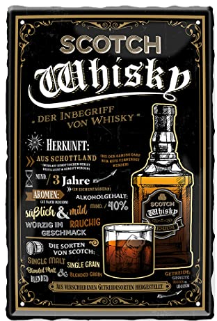 Scotch Whisky Metallschild - Nostalgie Retro Deko Blechschild Vintage Style - Dekoration Hausbar Pub Whiskybar - Whiskey Geschenke für Männer - Beilage für Whisky Set - Schottland Deko - 20x30cm