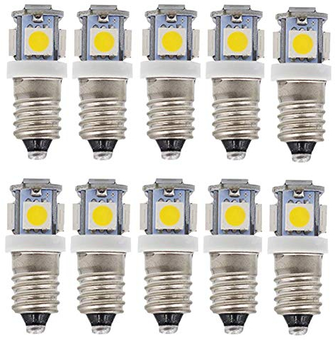 GutReise E10 AC LED Glühbirnen,10 Stück 6V Kaltweiß 5LED Lampen,E10 Miniatur Schraube 0,5Watt 50Lm (AC6V, Kaltes Weiß)