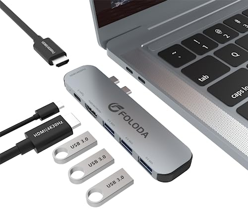 Hub USB C per MacBook Pro/Air, Dual 4K HDMI USB C Docking Station per MacBook Pro, adattatore USB C 6 in 2 per macOS, USB Hub con PD3.0 61W, USB 3.0 * 3, HDMI* 2, adattatore tipo C Thunderbolt