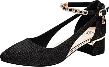 Womens Diamante Low Heel Ladies Prom Bridal Wedding Shoes Evening Party Occasion Heeled Open Toe Strappy Dress Sandals Size (2022 Dress Sandals Summer Casual 15-Black,6)