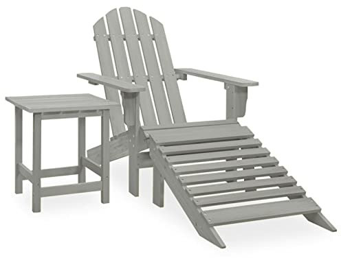 Catherinol Adirondack-Gartenstuhl mit Fußstütze & Tisch, Adirondack Stuhl, Gartenliege, Sonnenliegen, Holzliegen, Adirondack-Stuhl, Ruhesessel, Deckchair, Gartensessel, Tannenholz Grau