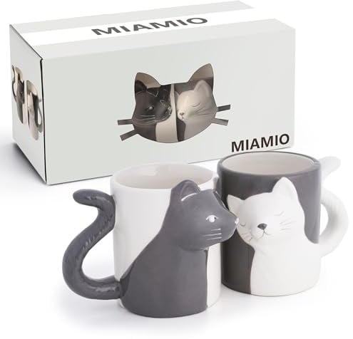 MIAMIO – 2 x 350 ml Taza de gato/Taza/Vasos/Tazas Juego de cerámica