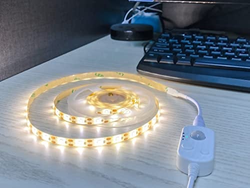 Vortex HJ-J0081W USB LED Strip Lights with Motion Sensor, Warm White 1m Dimmable LED Closet Light Motion Activated, Under Cabinet or Bed Strip Light(1 meter, Warm White)