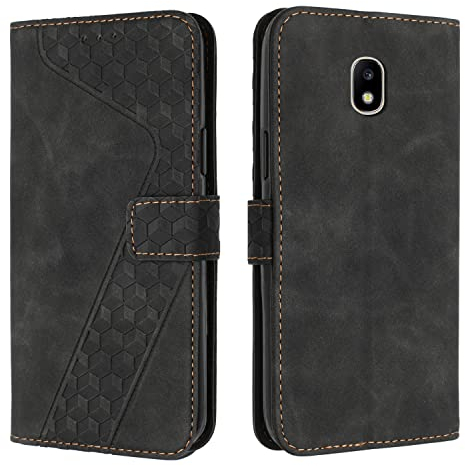 OKZone Kompatibel mit Samsung Galaxy J330/J3 2017 Hülle, PU Leder Handyhülle Tasche Wallet Schutzhülle Flip Cover Klappbar Stoßfeste Brieftasche Etui mit Magnet Kartenfach TPU Lederhülle (Schwarz)