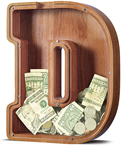 Summidate Spardose für Kinder Junge, Personalisiert Holz Großes Sparschwein, Unzerbrechliches Buchstabe A-Z Sparbüchse für Kinder Mädchen, Erwachsene, Geschenk&Dekoration