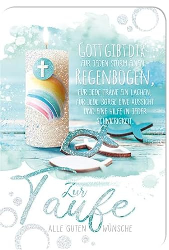 KE - Glitzernde Taufekarte, Hochwertige Karte zur Taufe inkl. Umschlag, Blanko Innentext, DIN B6 Format - Motiv: Taufe