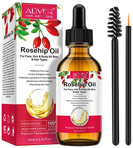 Olio di Rosa Mosqueta Puro 60 ml 100% Spremuto a Freddo, Rosehip Oil, per pelle, capelli, unghie, olio per il corpo, olio vegano, semi di rosa canina, Anti-invecchiamento, anti-rughe naturale