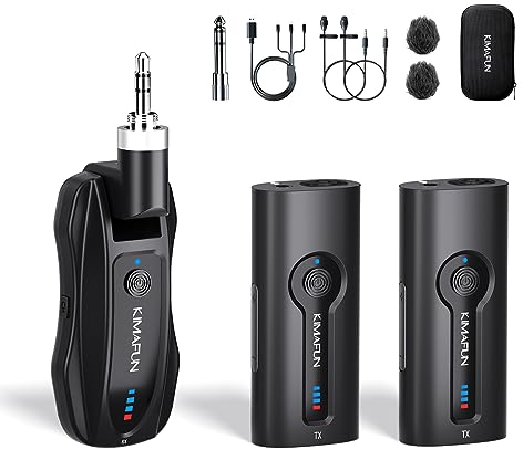 KIMAFUN 2.4G Drahtloses Lavalier Mikrofon, Kabelloses Ansteckmikrofon Wireless für 2 Personen, Kompakt und Tragbar für Unterricht, Meetings, Interviews, Reden, Seminare, G70-1(2TX+1RX)