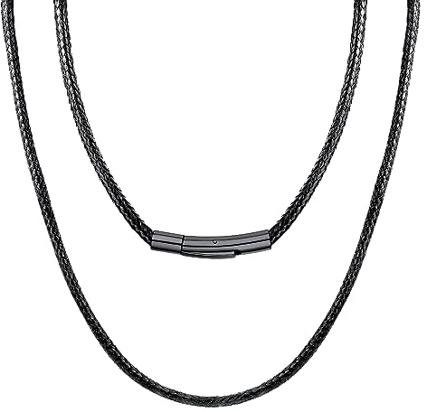U7 Herren Halskette Lederkette schwarz geflochtene Wachsschurkette 3mm/40cm Kunstleder Kette mit Edelstahl Verschluss Damen Lederband Trendig Simpel Collier Modeschmuck für Jahrestag Party