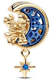 PANDORA Moments Disney Micky Maus & Minnie Maus Halbmond Charm aus Sterling Silber mit vergoldeter Metalllegierung, Kompatibel Moments Armbändern, 762956C01