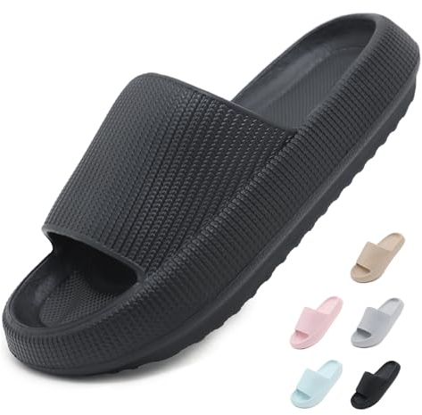 Yohoda Badeschuhe Damen Cozislides Original Slippers Herren Super Weich Wolken Hausschuhe rutschfeste Badelatschen Sommer Cloud Slides Dicke Sohle Badeschlappen Schwarz 42/43
